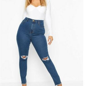 High Waisted Distressed Knee Skinny Jeans